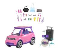 Barbie Grandes Sueños en la Gran Ciudad Coche Musical Rosa con Purpurina, vehículo de Juguete para muñecas, Regalo para niños y niñas +3 años (Mattel GYJ25)