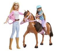 Barbie Hermanas en clases de equitación Dos muñecas con caballo, accesorios para montar y ropa, juguete +3 años (Mattel GXD65)