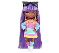 Barbie HJK66 Extra Mini Pelo Morado Muñeca pequeña, con Look Colorido, Accesorios de Moda y Soporte, Juguete +3 años, Mattel