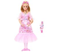 Barbien El Cascanueces Muñeca Clara Bailarina | Luce un vestido rosa satinado con mangas abullonadas, tobillos articulados y cascanueces de juguete, JLW51