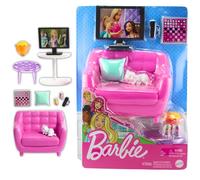 Barbie Indoor Furniture Playset, Living Room Includes Kitten, Furniture and Accessories for Movie and Game Night