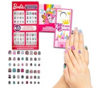 Barbie Juego de arte de uñas - Paquete con 48 uñas a presión para suministros de cumpleaños, bolsas de golosinas y más, además de calcomanías | Accesorios de belleza Barbie para niños