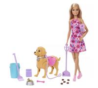 Barbie “Walk & Potty” Conjunto con Cachorro de Juguete. Incluye un Perrito de Juguete Que Camina y Hace Sus Necesidades, una muñeca Malibu”, Pala para Recogida y Accesorios, JJB46