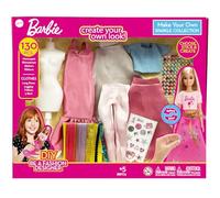 Barbie Juego de diseño de moda brillante - Kit de disfraces de 130 piezas | Ropa de diseño para muñecas con diamantes de imitación, cintas, calcomanías y maniquí | Ropa de Barbie brillante regalo para