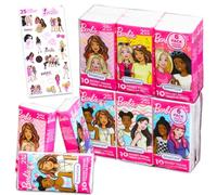 Barbie Juego de pañuelos faciales de tamaño de bolsillo, 12 paquetes de 10 hojas (120 pañuelos) más calcomanías | Pañuelos de eliminación Barbie para viajes, escuela, aula