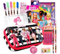 Barbie Juego de suministros escolares - Paquete de papelería con estuche para lápices, calculadora, bloc de notas, lápices, bolígrafos, calcomanías, más | Suministros escolares Barbie para niñas y
