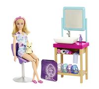 Barbie Juego Día de SPA Máscara Brillante - Muñeca Rubia Articulada y Perrito - 15+ Accesorios - Muñeca: 29,21 cm - Regalo para Niños de 3-7 Años, HCM82