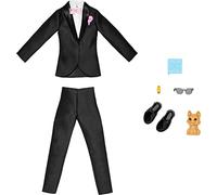 Barbie Ken Fashion Pack, Conjunto de Novia con Traje de Novio para muñeca Ken, Incluye Esmoquin y Zapatos, Cachorro y 3 Accesorios