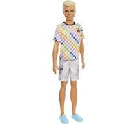 Barbie Ken Fashionista Muñeco Rubio con Camiseta a Cuadros de Colores y Accesorios de Moda de Juguete (Mattel GRB90)
