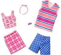 Barbie Conjunto de ropa, paquete de accesorios y moda para muñecas Barbie & Ken con 2 looks completos, tema inspirado en la cereza