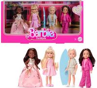 Barbie La película Chelsea Pack de 4 muñecos coleccionables, Incluye, Ken, presidenta y Gloria con Conjuntos Intercambiables, JBH77