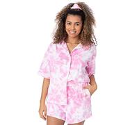 Barbie Ladies 3 Piece Towelling Co-Ord Beach Cover Up | Pink Tie Dye Towel T-Shirt Shorts Scrunchies Hair Bobble Logo Costumi da bagno Merchandising
