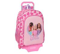 BARBIE LOVE - Mochila Escolar Grande con Carro, Mochila Niño, Mochila Infantil, Adaptable a Carro, Ideal para Niños en Edad Escolar, Cómoda y Versátil, Calidad y Resistencia, 33x15x42 cm, Color Rosa