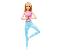 Barbie Made to Move Muñeca de moda con pelo rubio, top deportivo rosa y pantalón de yoga azul de quita y pon, 22 puntos de articulación, HRH27