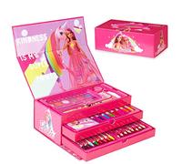 Barbie Maletin Pinturas, Material Escolar Con Ceras de Colores Y Lapices De Colores, Kit Dibujo Para Niña