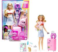 Barbie Malibu Muñeca y Accesorios, Set de Viaje con Perrito | con más de 10 accesorios y hoja de pegatinas, maleta decorable que se abre y se cierra, Hari rubia, +3 años