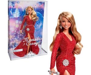 Barbie Mariah Carey Muñeca de Celebración de Navidad, Vestido Rojo Brillante y Accesorios Plateados, micrófono, Signature Colección para Adultos y niñas y niños, HJX17