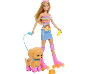 Barbie Mascotas Patina y Corre Muñeca con Perrito Rubio | Perrito patinador, correa, patines a juego, gafas de sol y accesorios, JMJ44