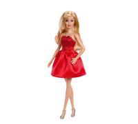 Barbie Mattel 80 aniversario Muñeca de moda de celebración rubia con vestido rojo rubí, collar y zapatos plateados, juguete coleccionable, JGD25