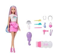 Barbie Mechas arcoíris Muñeca con Melena extralarga y Colorida con 12 Accesorios para peinarla, como un Tubo de Purpurina, un Cepillo, Pinzas, un secador de Pelo, etc., JJP07