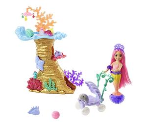 Barbie Mermaid Power Chelsea en el Arrecife de Coral Set de Juego con muñeca Sirena, Mascotas y Accesorios, Regalo +3 años (Mattel HHG58)