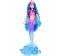 Barbie Mermaid Power Malibu Muñeca Sirena con Pelo Azul, Cola fantasía, Caballito de mar, Cepillo y Accesorios de joyería, Juguete de Regalo +3 años (Mattel HHG52)