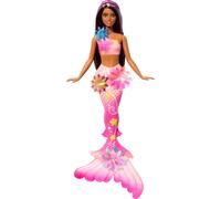 Barbie Mermaid Toy Dolls con flores de floracin mgica sorpresa cuentan con colas ombreas de diadema de perlas y cabello castao largo con reflejos