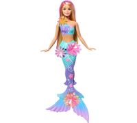 Barbie Muñecas de sirena con la característica de flores florecientes mágicas, colas con efecto degradado, accesorio de diadema de perlas y cabello largo rubio con mechas rosadas, JDM72