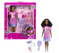 Barbie - Mi Primera, Juguete para niñas y niños de más de 3 años, Mi Primera Brooklyn Noche y Día Muñeca Morena, 34 cm, Cuerpo blandito, Conjuntos de Moda, Accesorios (Mattel HMM67)