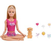 Barbie Mindful Moves Muñeca en ropa de yoga con 6 clips de audio de meditación guiada, música y luces, cachorro con 6 accesorios enchufables, color rubio