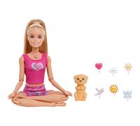 Barbie Mindfulness, muñeca con Ropa de Yoga, articulaciones Flexibles y 6 Modos de meditación, con Luces, Sonido y música, Cachorro con 6 Accesorios, Pelo Rubio, JJN55