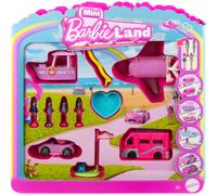 Barbie Mini Barbieland 4 paquetes de muecas y vehculos de juguete con 4 mini muecas (1.5 pulgadas) y 4 vehculos icnicos con sorpresa de cambio d