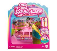 Barbie Mini Barbieland Barco que cambia de color con el agua para minifiguras con muñeca pequeña morena y tobogán, juguete +4 años (HYF41)