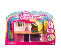Barbie Mini Barbieland Casa de muñecas de dos pisos para mini figuras con muñeca pequeña morena y accesorios sorpresa, juguete +4 años (HYF47)