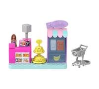 Barbie Mini BarbieLand Conjunto de juego de supermercado coleccionable, con muñeca de 3,81cm, estantes para productos, caja y carrito de la compra para jugar a contar historias, JCR33