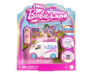 Barbie Mini BarbieLand Conjunto de muñeca y vehículo de juguete, con muñeca Barbie de 3,81cm, ambulancia que cambia de color y consulta médica, JCR34