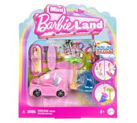 Barbie Mini BarbieLand Conjunto de muñeca y vehículo de juguete, con muñeca Barbie de 3,81cm, vehículo de playa descapotable con cambio de color y un accesorio de playa, JCR35