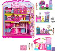 Barbie Mini BarbieLand Dreamhouse y tres conjuntos de juego con 4 muñecas de 3,81cm, muebles y accesorios para la casa de muñecas, incluye tienda de mascotas, peluquería y supermercado, JGL31
