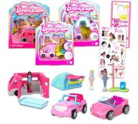 Barbie Mini Barbieland Juego de muñecas y vehículos - Paquete con 3 pegatinas Barbieland RV, coche y Jeep Vehículos Plus, más | Regalos de fiesta de Barbie para niñas, niños