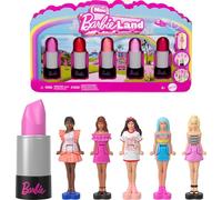 Barbie Mini Barbieland Set pintalabios, 5 Mini Figuras con Estilos Diferentes a la Moda, muñecas Sorpresa Que se Muestran al abrirse el pintalabios, Juguete Regalo para niños y niñas +4 años, JBD26