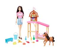 Barbie Misterios: En Busca de la Yegua Perdida Renee con establo, Muñeca con camiseta rosa y set de juego con poni y accesorios de granja, inspirado en la serie, +3 años, HXJ40