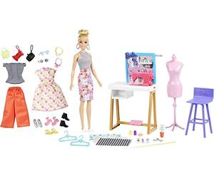Barbie Modista Muñeca Rubia con Taller de Ropa a la Moda para muñecas y Accesorios, Juguete para niñas y niños +4 años (Mattel HDY90)