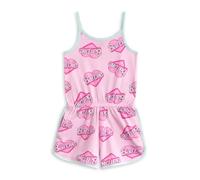 Barbie Mono rosa sin mangas para niña | Conjunto de verano con logo de corazón, cintura elástica y bolsillos | Ropa informal ligera para niña | Mono de dibujos animados