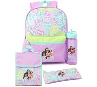 Barbie Girls 4 Piece Backpack Set | Logotipo de Las muñecas de Moda Purple Rucksack Lunch Bag Pencil Case Water Bottle | Regalos de Mochila para el Regreso a Clases