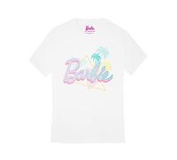 Barbie Mujer Pastel Palm Tree Beach Camiseta Blanca de Manga Corta | Icónica Marca Top de diseño de Moda para Damas | Camiseta Retro Comfortable Fit Movie Merchandise Regalo