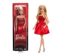 Barbie muñeca 80 Aniversario ,rubia con vestido rojo rubí, coleccionable Mattel JDD25