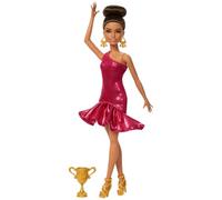 Barbie Muñeca bailarina de salón con accesorio de baile | Muñeca de moda morena con vestido rojo de volantes y accesorio trofeo de baile, a partir de 3 años, JFR09