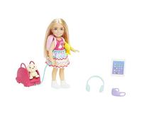 Barbie Muñeca Chelsea vámonos de viaje Set de juego con accesorios de viaje, perrito cachorro y transportín, juguete +3 años (HJY17)
