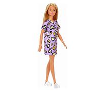 Barbie - Muñeca con Vestido Lila con Estampado de Corazones