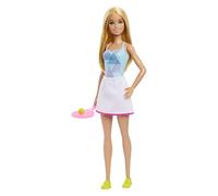Barbie Muñeca de jugador de tenis (12 pulgadas) con bonito traje de tenis con camisa y falda, raqueta de tenis y accesorios de pelota de tenis, 3 en adelante